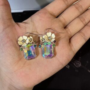 ZHOUMEIWENSP Fashion Flower Rectangle Stone Drop Earrings For Women