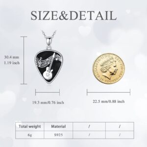 VONALA Guitar Pick Necklace 925 Sterling Silver Guitar Plectrum with Music Note Pendant Necklaces Jewelry Musical Guitarist Gifts for Women Men