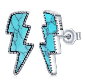 western turquoise lightning bolt stud earrings sterling silver turquoise boho vintage earrings jewelry for women