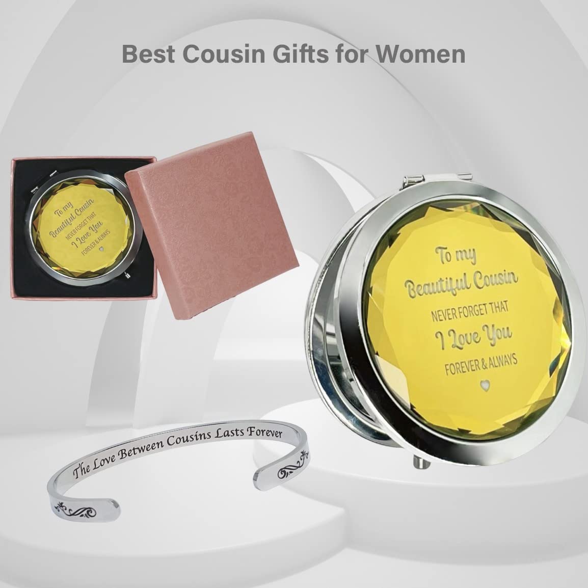 MALLAbyLAMMA Birthday Gift for Cousin Female, Cousin Bracelets for Women, Cousin Mirror Compact, I Love You Cousin, Favorite Cousin Gifts, Sister Cousin Gifts, Gift for Cousin Christmas