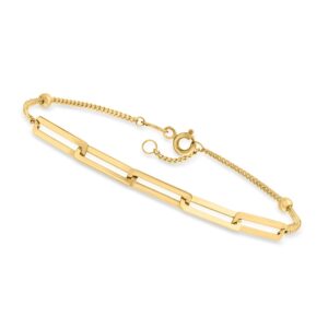 Canaria 10kt Yellow Gold Paper Clip Link Station Bracelet. 7.5 inches