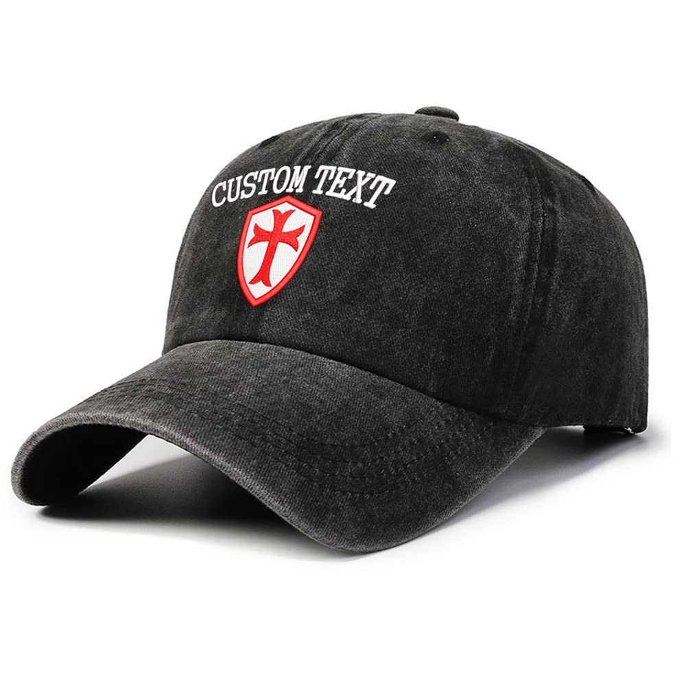 Crusader Knights Templar Custom Group Company Hat Embroidered Baseball Cap Vintage Washed Hats Adjustable Outdoor Black