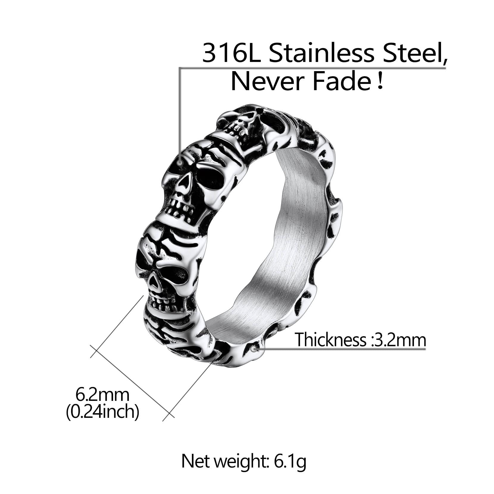 Bikers Gothic Skull Ring Stainless Steel Statement Halloween Rings