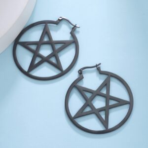 LIKGREAT Large Pentagram Earrings for Women Pentacle Buckle Hoop Earrings Pagan Wiccan Earrings Halloween Party Jewelry (pentacle in circle, black)