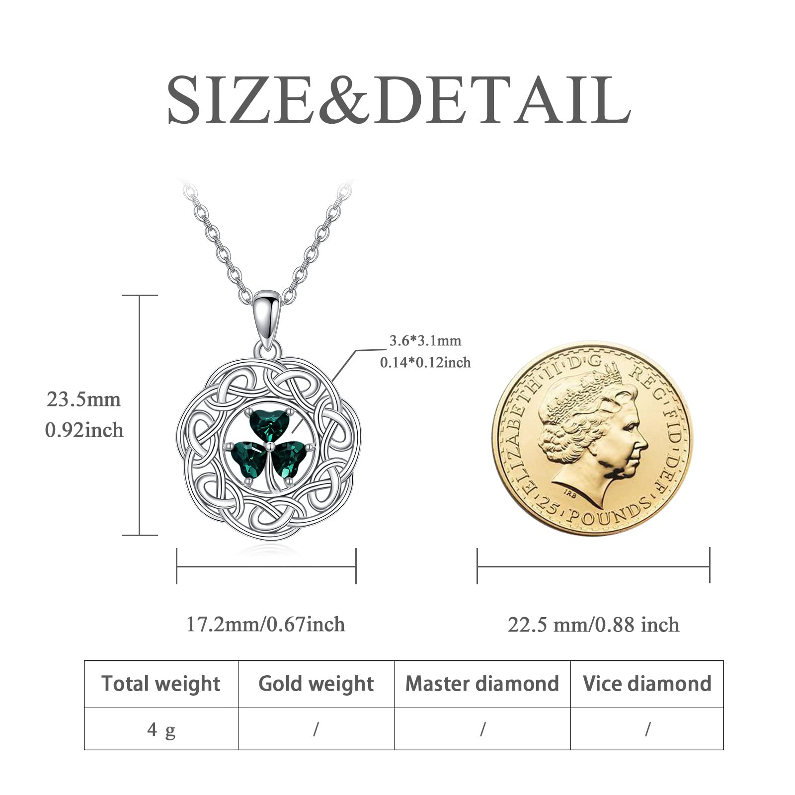 VONALA Clover Necklace with Crystal 925 Sterling Silver Celtic Shamrock Pendant Necklaces Irish Lucky Jewelry St Patricks Day Gifts for Women