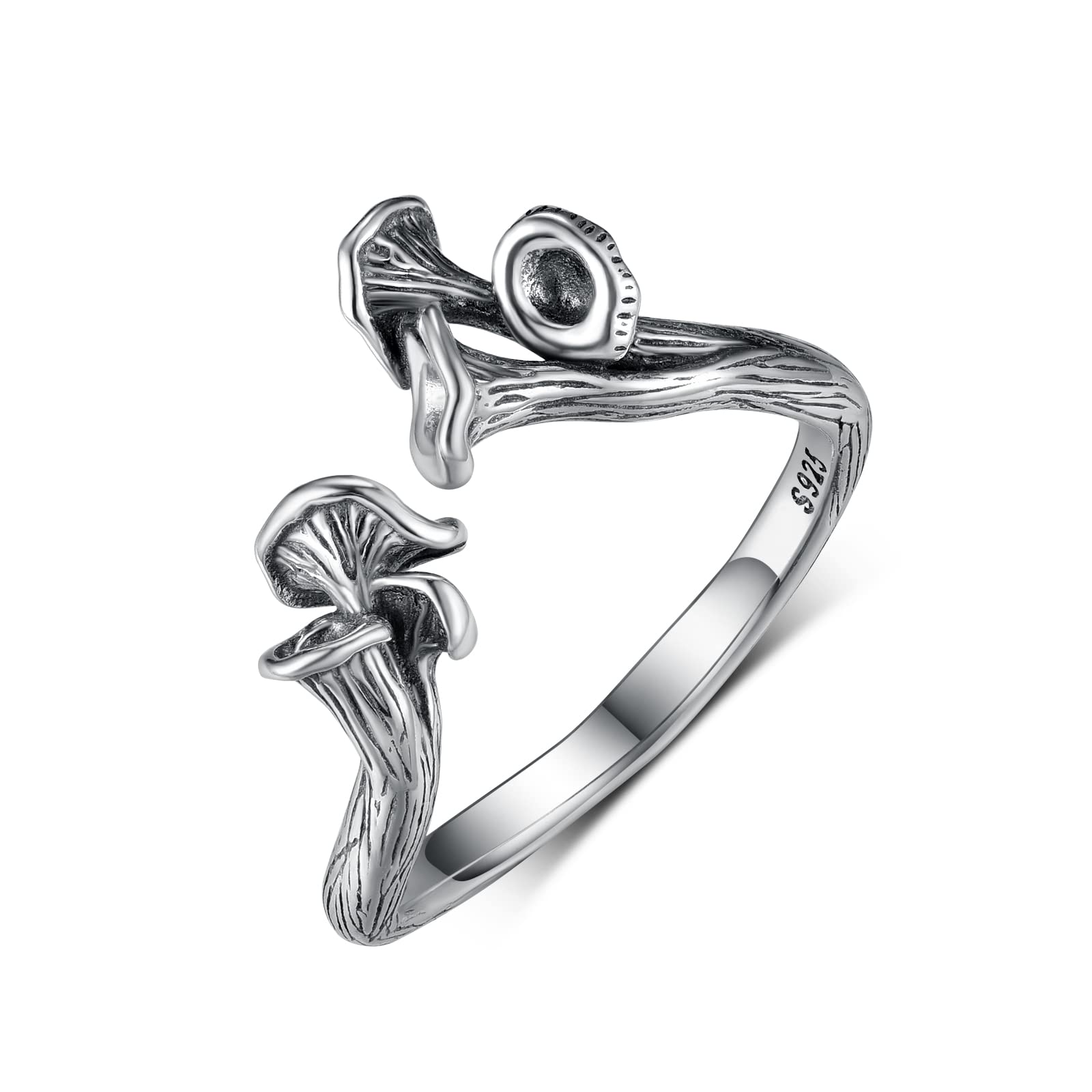 TYSO Chanterelle Mushroom Rings For Women Sterling Silver Vintage Cute Adjustable Open Wrap Ring Jewelry (7)