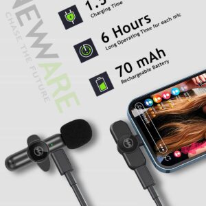 NEWWARE Wireless Lavalier Microphones for iPhone iPad, Lapel Mic with Charging Case and LCD Display, Plug-Play, Noise Reduction, for Recording, Vlog, TikTok, Live Stream (K3)