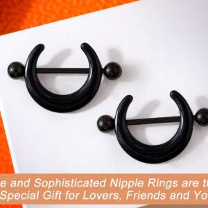 Melighting Black Nipple Rings 14G Surgical Steel 316L Moon Nipple Piercing Jewelry for Women Men Nipple Barbell Body Piercing Jewelry