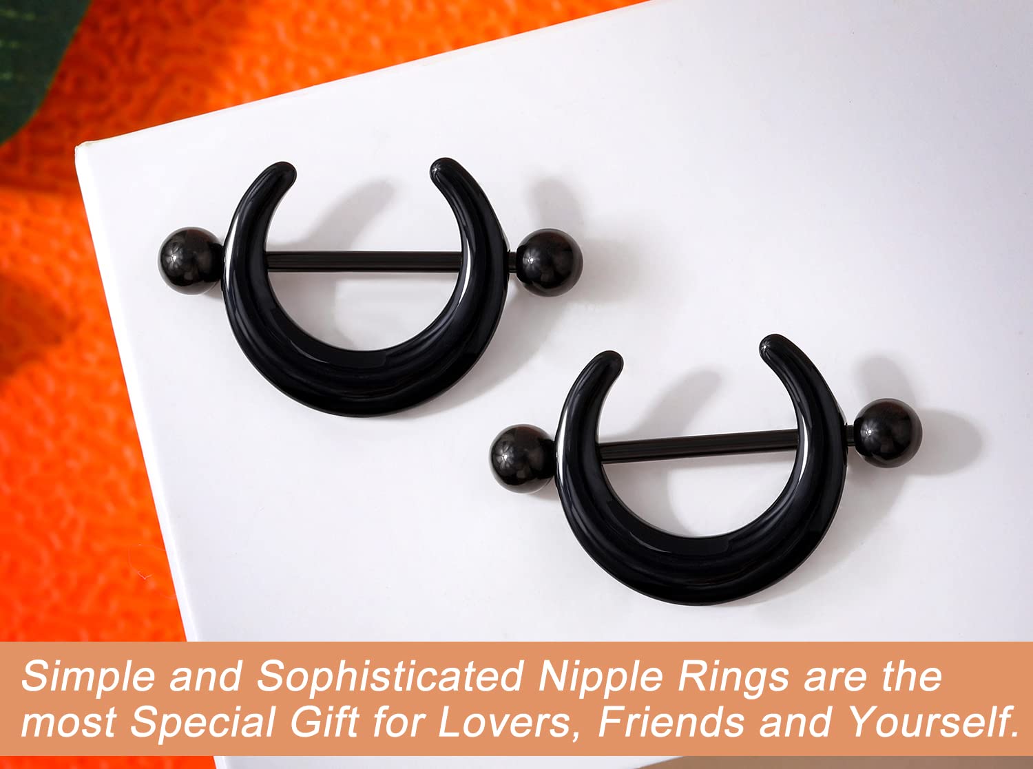 Melighting Black Nipple Rings 14G Surgical Steel 316L Moon Nipple Piercing Jewelry for Women Men Nipple Barbell Body Piercing Jewelry