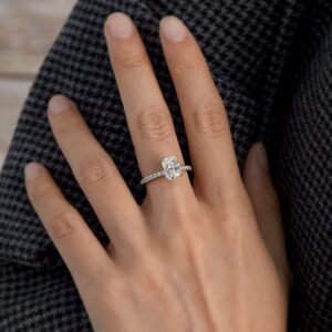 LANE WOODS 1ct 2ct 3ct 4ct 5ct 8ct Radiant Cut Solitaire Moissanite Rings Thin Band Real White Gold Plated 925 Sterling Silver Wedding Engagement Promise Rings Size 3-13