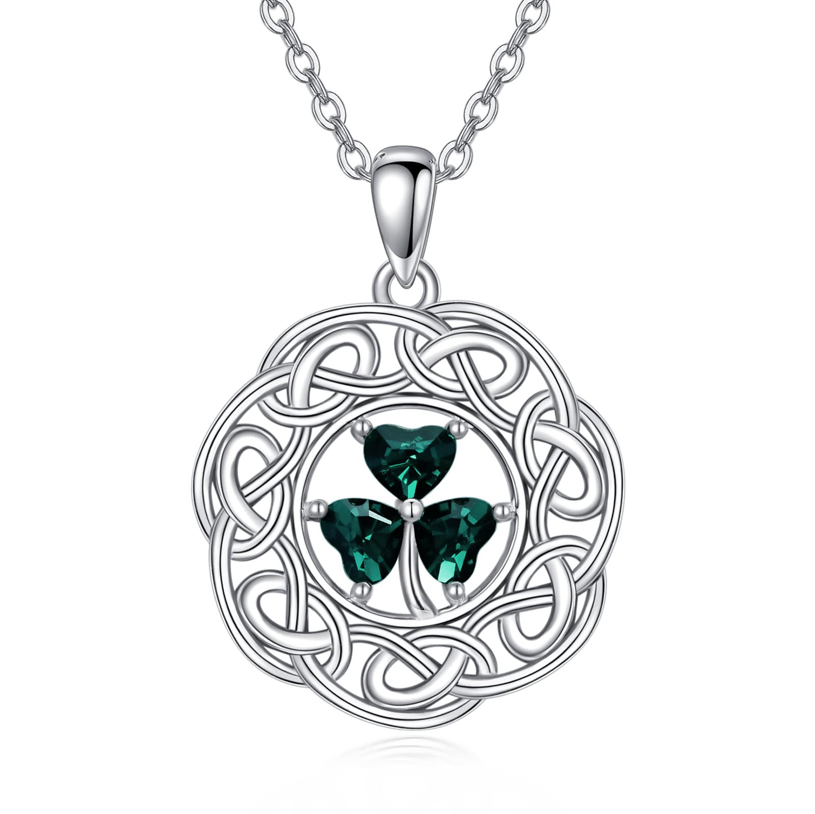 VONALA Clover Necklace with Crystal 925 Sterling Silver Celtic Shamrock Pendant Necklaces Irish Lucky Jewelry St Patricks Day Gifts for Women