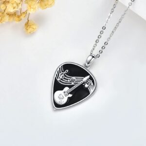 VONALA Guitar Pick Necklace 925 Sterling Silver Guitar Plectrum with Music Note Pendant Necklaces Jewelry Musical Guitarist Gifts for Women Men