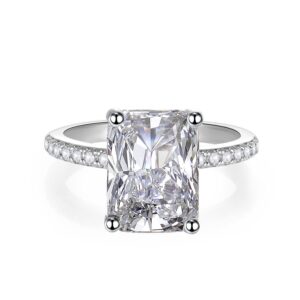 LANE WOODS 1ct 2ct 3ct 4ct 5ct 8ct Radiant Cut Solitaire Moissanite Rings Thin Band Real White Gold Plated 925 Sterling Silver Wedding Engagement Promise Rings Size 3-13