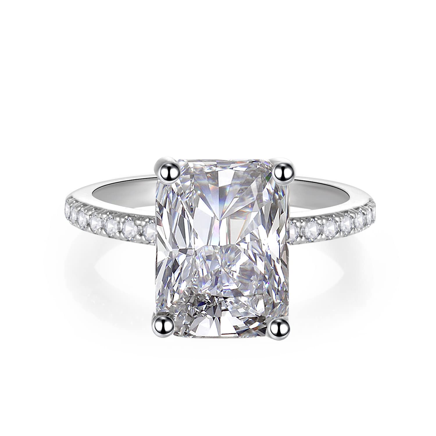 LANE WOODS 1ct 2ct 3ct 4ct 5ct 8ct Radiant Cut Solitaire Moissanite Rings Thin Band Real White Gold Plated 925 Sterling Silver Wedding Engagement Promise Rings Size 3-13