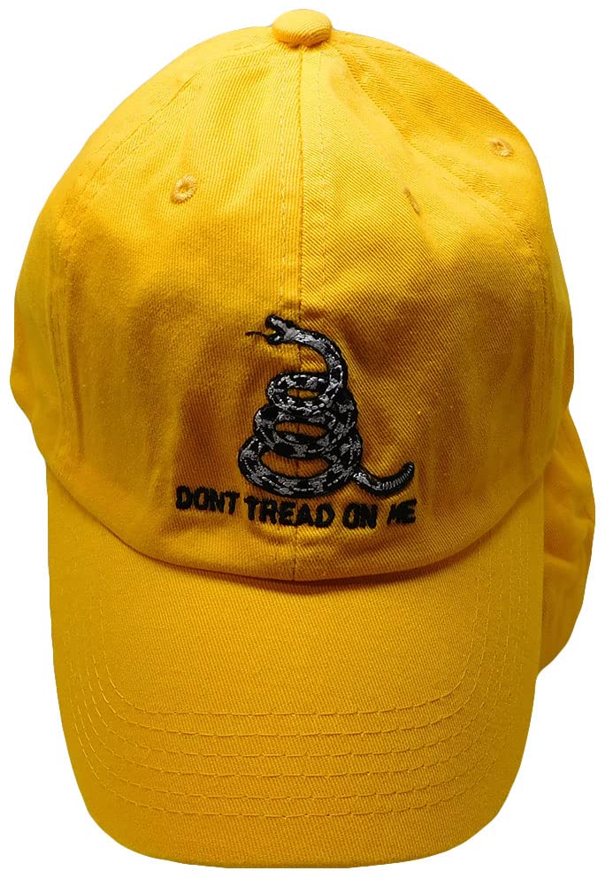 Gadsden Don't Tread On Me Dark Yellow Orange with White Snake Washed Cotton Adjustable Embroidered Baseball Hat Cap