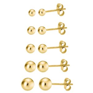 KEZEF 5 Pair Set Earrings for Women | Rose Gold Plated Silver Ball Earrings 925 Hypoallergenic Round Stud Earrings | Set of 2mm, 3mm, 4mm, 5mm, 6mm