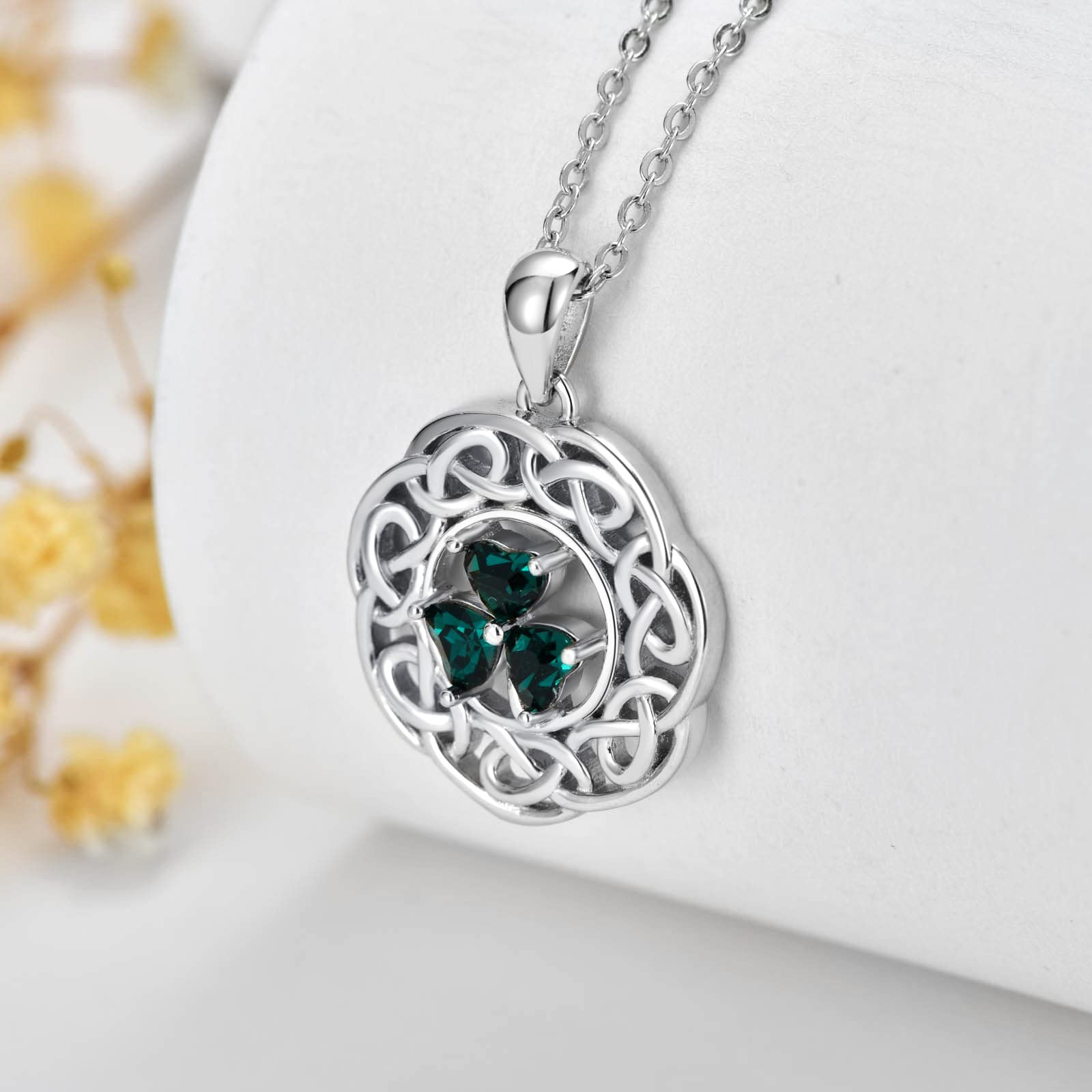 VONALA Clover Necklace with Crystal 925 Sterling Silver Celtic Shamrock Pendant Necklaces Irish Lucky Jewelry St Patricks Day Gifts for Women