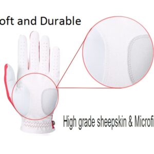 SIMPLE SYMBOL Men's Golf Glove Premium Synthetic Leather,Stable Grip,Six Pack（Left is Wear on Left Hand,Right is Wear on Right Hand） Four Colors to Choose from White/Sky/Beige/Red(Red,L,Right)