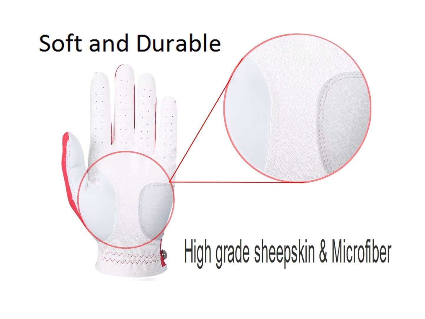 SIMPLE SYMBOL Men's Golf Glove Premium Synthetic Leather,Stable Grip,Six Pack（Left is Wear on Left Hand,Right is Wear on Right Hand） Four Colors to Choose from White/Sky/Beige/Red(Red,L,Right)