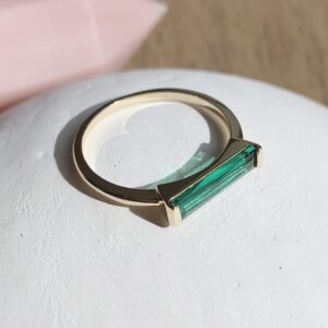 Honeycat Lorena Long Emerald Green Crystal Baguette Ring in Gold, Rose Gold, or Silver | Minimalist, Delicate Jewelry (G/6)