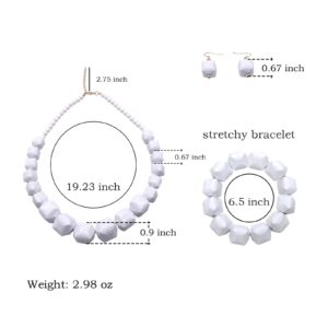 JHWZAIY White Beads Necklace, Costume Jewelry For Women Strand Necklaces, Acrylic African Beaded Necklace Chunky Statement, Halloween Necklaces (Necklace Earring + Bracelet Set)