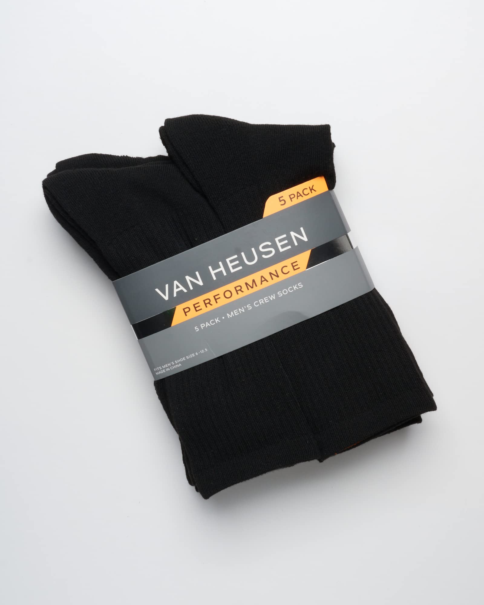 Van Heusen Men's Crew Socks - 5 Pack Performance Cushion Comfort Crew Socks - Breathable Athletic Socks for Men (6-12.5), Size 6-12.5, Black