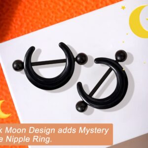 Melighting Black Nipple Rings 14G Surgical Steel 316L Moon Nipple Piercing Jewelry for Women Men Nipple Barbell Body Piercing Jewelry