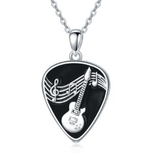 vonala guitar pick necklace 925 sterling silver guitar plectrum with music note pendant necklaces jewelry musical guitarist gifts for women men