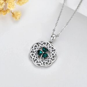 VONALA Clover Necklace with Crystal 925 Sterling Silver Celtic Shamrock Pendant Necklaces Irish Lucky Jewelry St Patricks Day Gifts for Women