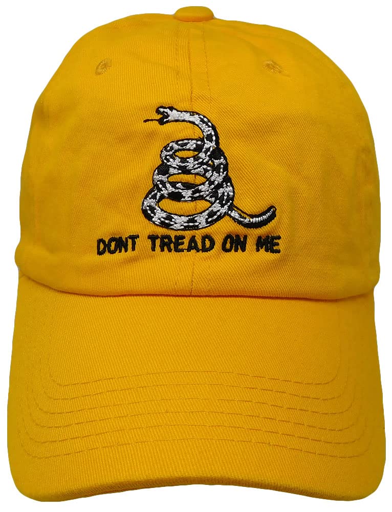 Gadsden Don't Tread On Me Dark Yellow Orange with White Snake Washed Cotton Adjustable Embroidered Baseball Hat Cap