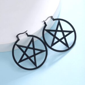 LIKGREAT Large Pentagram Earrings for Women Pentacle Buckle Hoop Earrings Pagan Wiccan Earrings Halloween Party Jewelry (pentacle in circle, black)