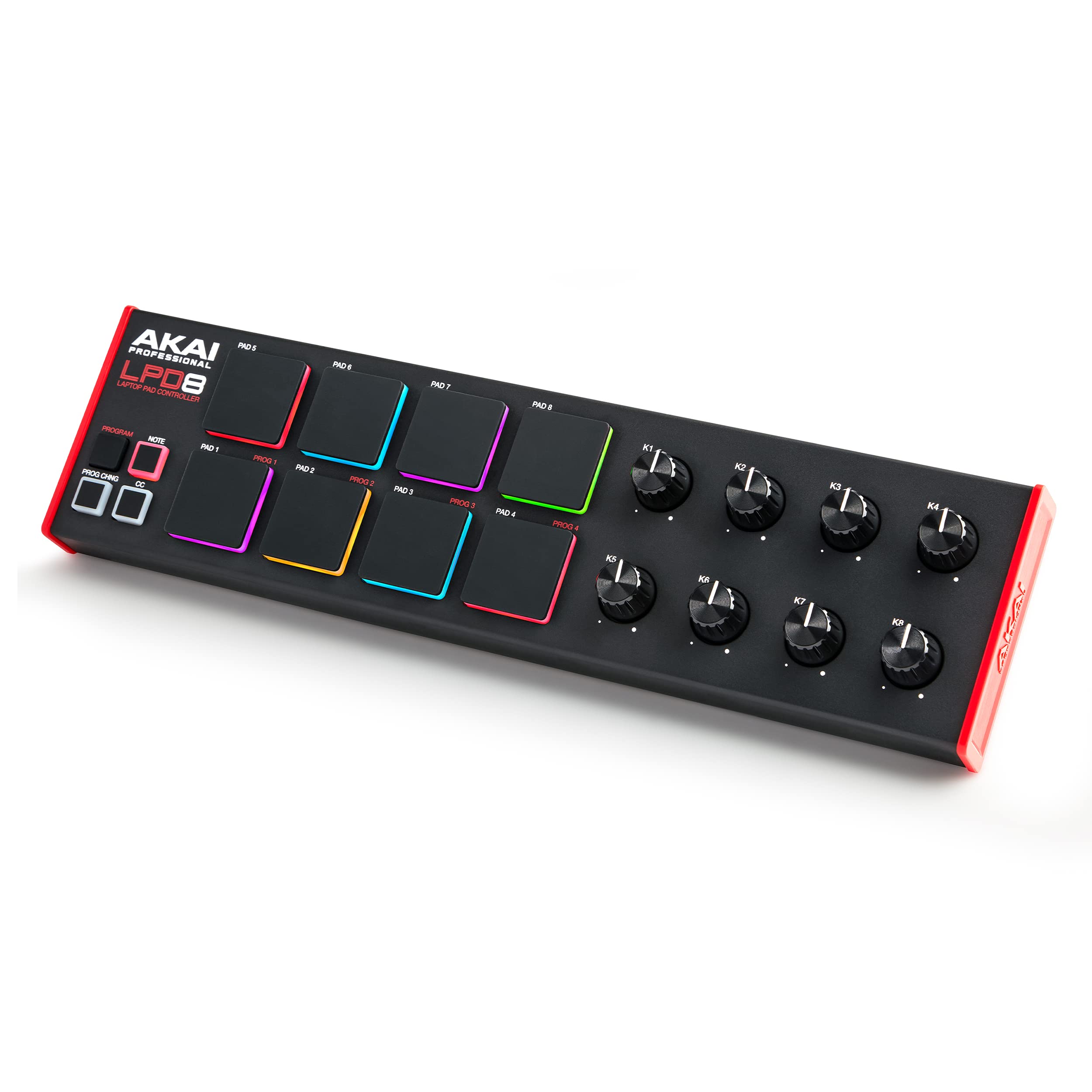 AKAI Professional LPD8 - USB MIDI Controller with 8 Responsive RGB MPC Drum Pads for Mac and PC, 8 Assignable Knobs and Music Production Software