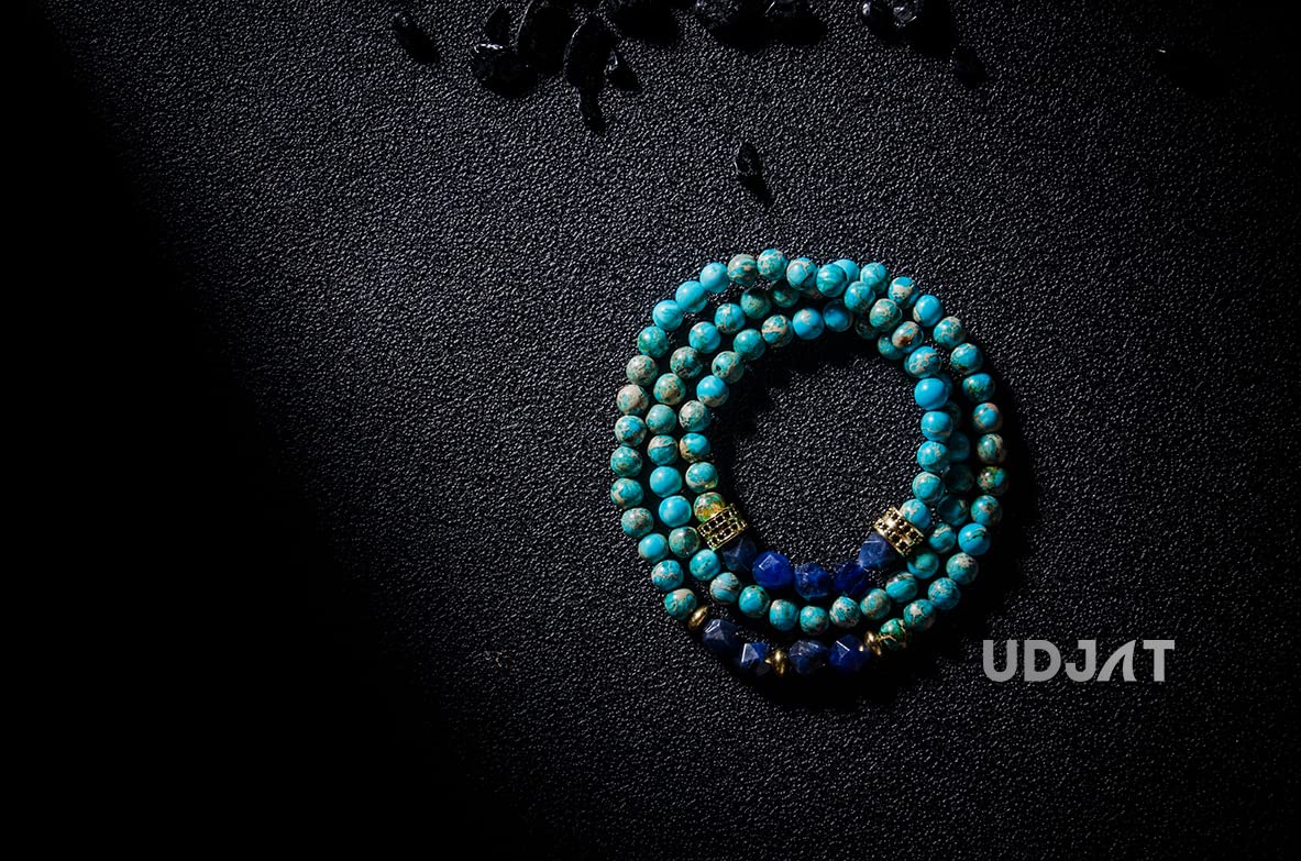 [Udjat]Turquoise Emperor Stone Wrap Bracelets,Healing Crystal Bracelet, Chakra Bracelet,Mala beads Crystal Bracelet for Woman, Turquoise Wrap Bracelets, turquoise emperor stone,blue sodalite