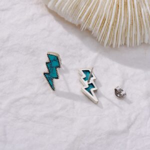 Western Turquoise Lightning Bolt Stud Earrings Sterling Silver Turquoise Boho Vintage Earrings Jewelry for Women