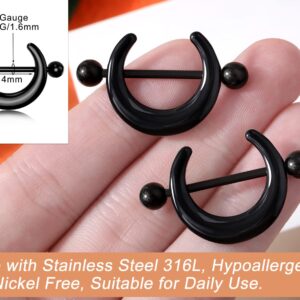 Melighting Black Nipple Rings 14G Surgical Steel 316L Moon Nipple Piercing Jewelry for Women Men Nipple Barbell Body Piercing Jewelry