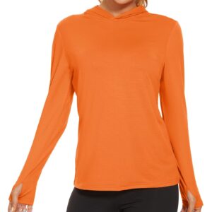 KEFITEVD Sun Hoodie Women UV Protection Sun Shirts Outdoor Cooling Performance Shirts Long Sleeve Rash Guard Lightweight Fishing Shirts Orange