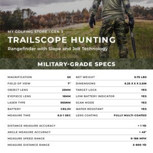 My Golfing Store Trail Scope Hunting Range Finder 800 Yards, 6X Magnification, Waterproof Archery/Sport Rangefinder, Multi-Functional Rangefinder with Slope for Hunting, Shooting and Golfing