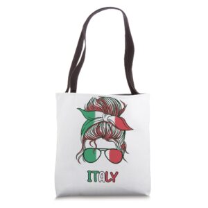 messy buns italian girl italy girl italia woman flag tote bag