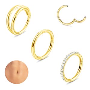 lolias 14g belly button rings for women surgical steel hoop belly button rings gold tone cz navel rings diamond belly button piercing jewelry 3pcs 8mm