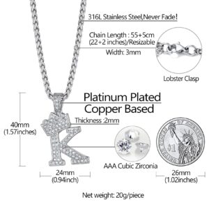 Richsteel Shiny Cubic Zirconia Letter K Necklace for Men Women Initial Pendant Jewelry