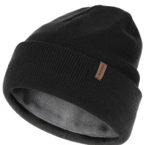 FURTALK Beanie Hats for Women Men Fleece Lined Winter Hats Soft Warm Womens Beanies for Winter Black