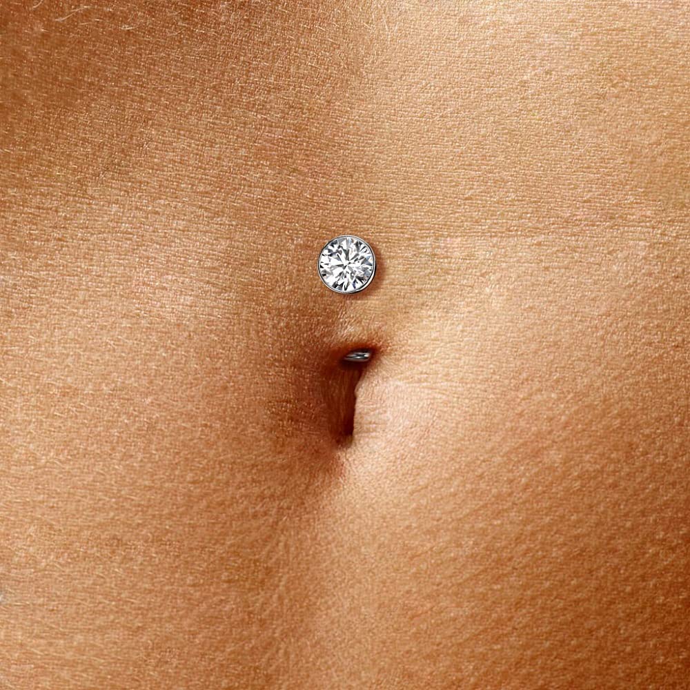 Pierced Owl 14GA F136 Implant Grade Titanium Threadless Convex Base CZ Crystal Floating Belly Button Ring (Vitrail Medium)