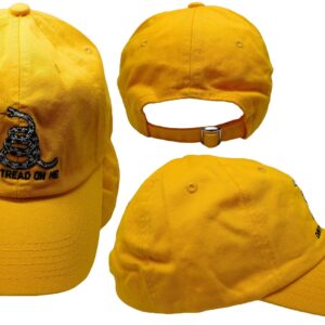 Gadsden Don't Tread On Me Dark Yellow Orange with White Snake Washed Cotton Adjustable Embroidered Baseball Hat Cap