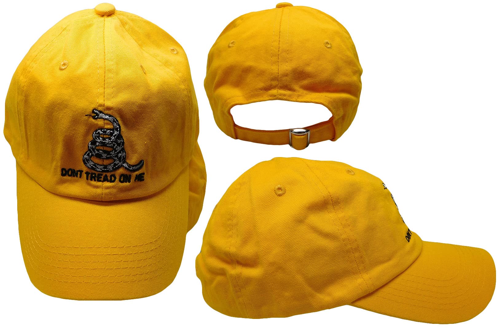 Gadsden Don't Tread On Me Dark Yellow Orange with White Snake Washed Cotton Adjustable Embroidered Baseball Hat Cap