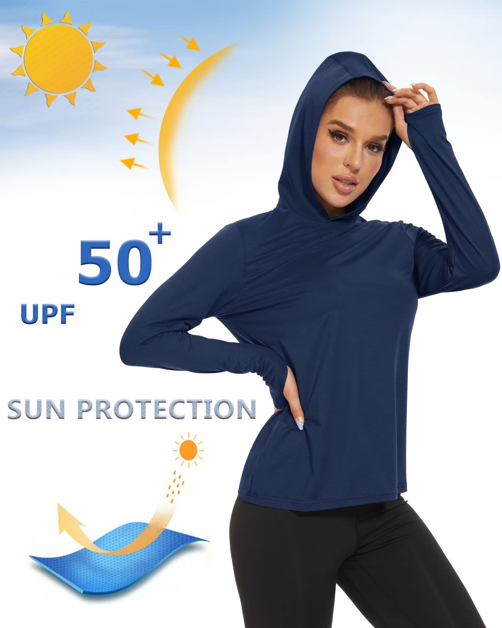 KEFITEVD Sun Shirt Women Long Sleeve UV Protection Workout Top for Women Lightweight Long Sleeve SPF Shirt Women Athletic Shirt Navy