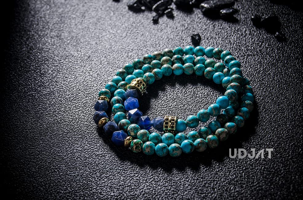 [Udjat]Turquoise Emperor Stone Wrap Bracelets,Healing Crystal Bracelet, Chakra Bracelet,Mala beads Crystal Bracelet for Woman, Turquoise Wrap Bracelets, turquoise emperor stone,blue sodalite