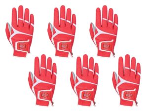 simple symbol men's golf glove premium synthetic leather,stable grip,six pack（left is wear on left hand,right is wear on right hand） four colors to choose from white/sky/beige/red(red,l,right)