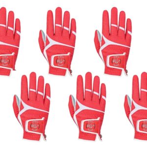 SIMPLE SYMBOL Men's Golf Glove Premium Synthetic Leather,Stable Grip,Six Pack（Left is Wear on Left Hand,Right is Wear on Right Hand） Four Colors to Choose from White/Sky/Beige/Red(Red,L,Right)