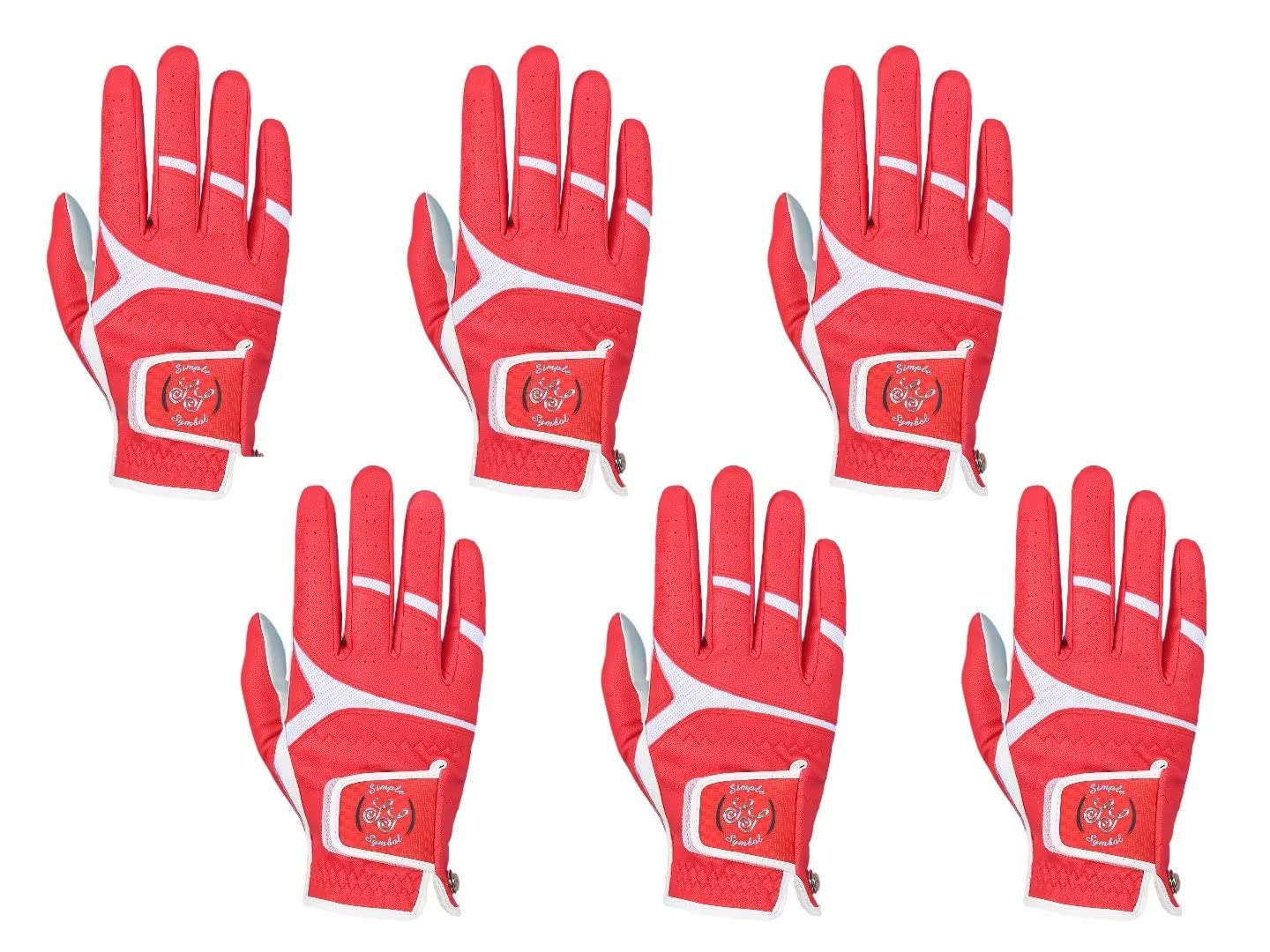 SIMPLE SYMBOL Men's Golf Glove Premium Synthetic Leather,Stable Grip,Six Pack（Left is Wear on Left Hand,Right is Wear on Right Hand） Four Colors to Choose from White/Sky/Beige/Red(Red,L,Right)