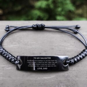 DARIN GIFT To My Daughter Black Rope Bracelet Gifts From Dad - Wherever Your Journey In Life May Take You - Motivational Graduation Christmas Birthday Gifts For Women Her, Engraved